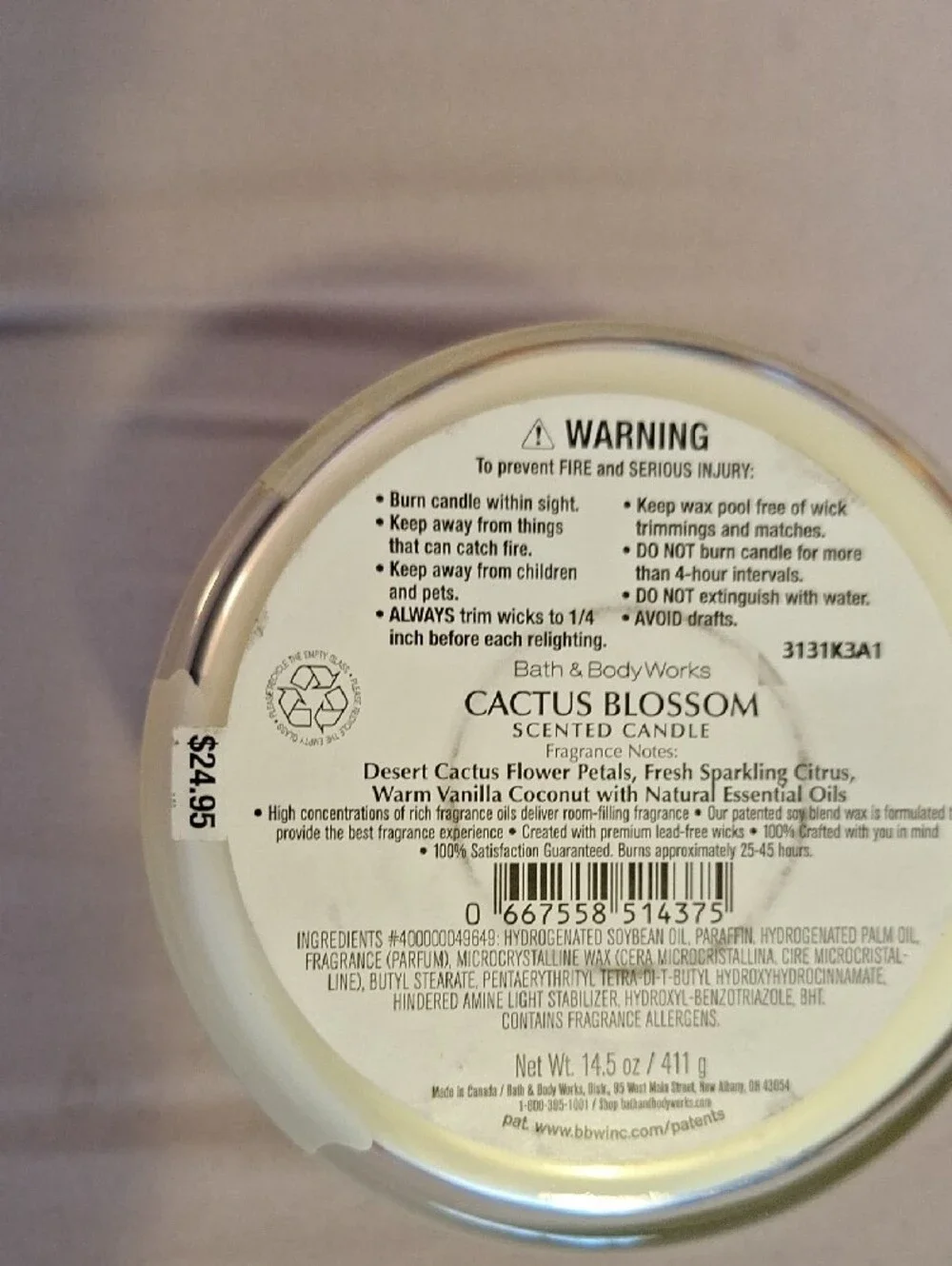 Bath & Body Works Cactus Blossom Scented Candle — White/Tan